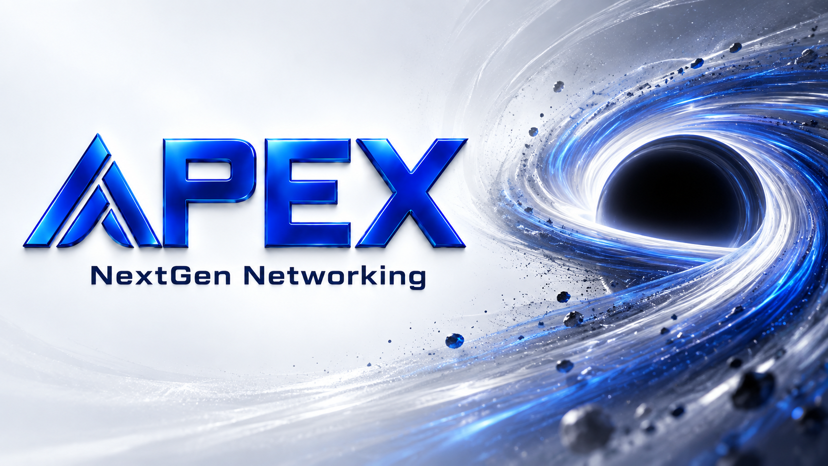 Cobalt APEX identity beside an artistic black hole on a light background