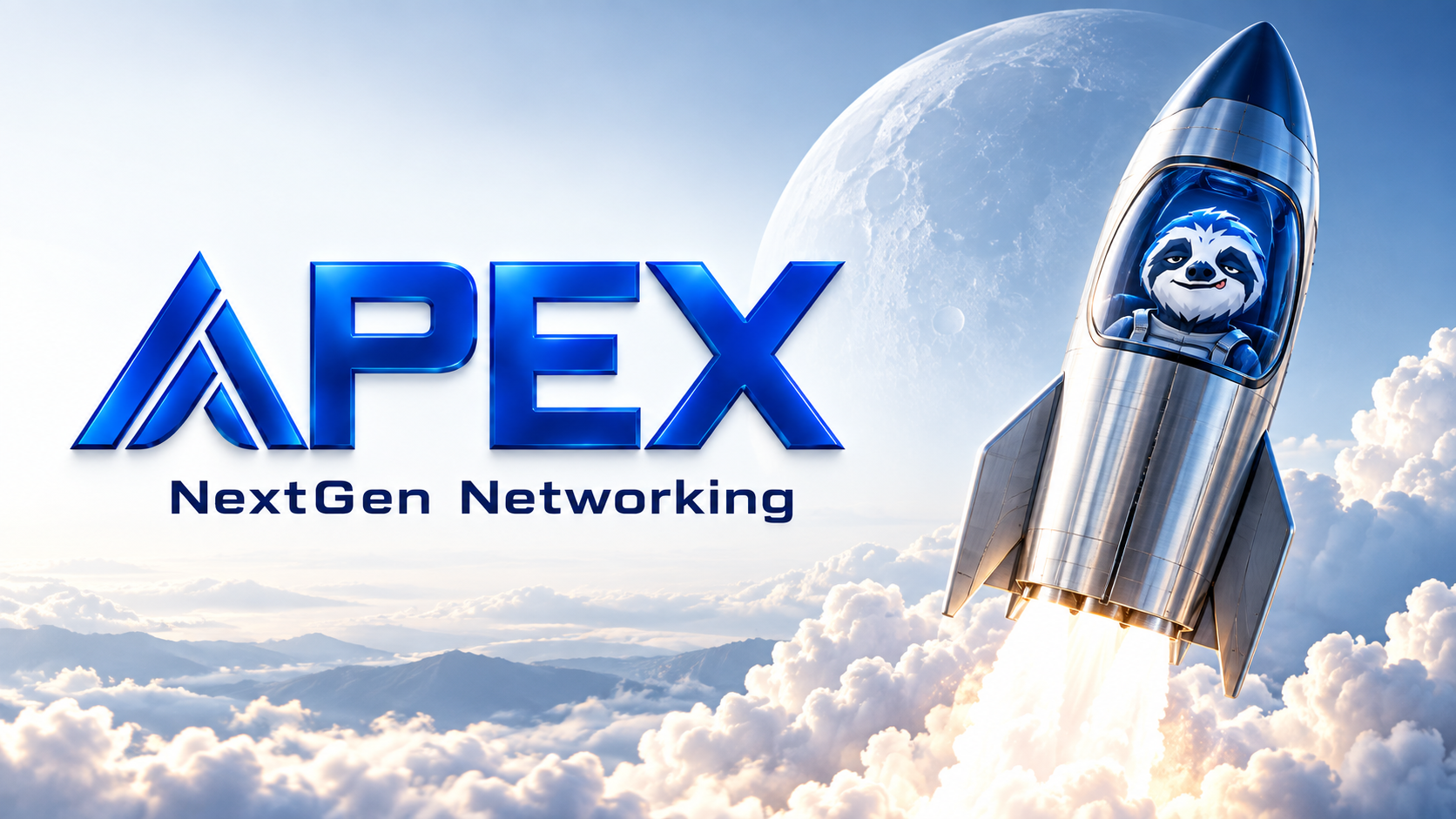 Cobalt APEX identity with the NextGenGalactic sloth launching toward the moon